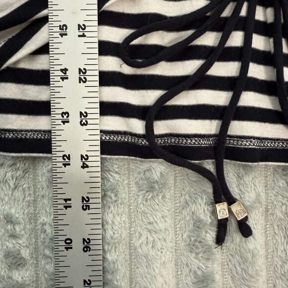 Michael Kors Top Womens XL Black White Stripe Nautical Preppy Long Sleeve Ruched - Picture 6 of 10